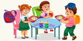 bambini felici attorno ad un tavolo che mangiano